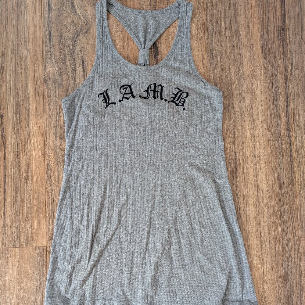 ✨🆕L.A.M.B Women's Grey Logo Embroidered Tank Top Tunic size Medium Y2K✨